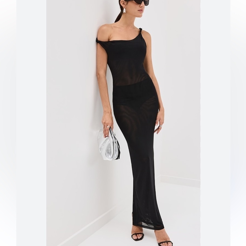 GOOD AMERICAN Mesh Maxi Black Dress Women's Sz 5 Thumbhole Sexy Grunge - Picture 2 of 12